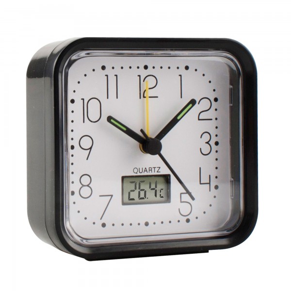 Reloj analogico alarma  82x82x38 negro