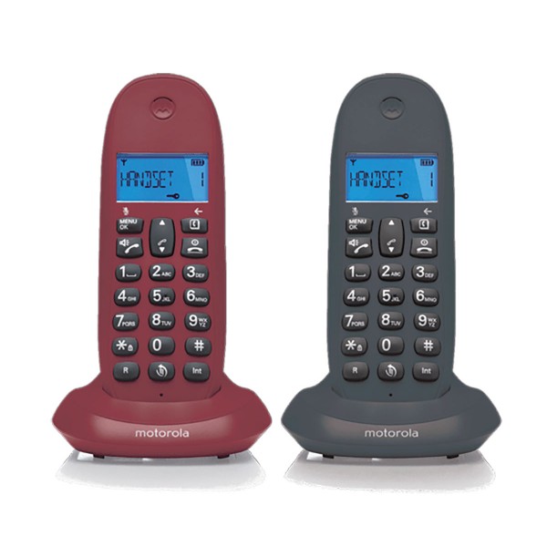 Motorola c1002lb+ gris granate teléfono fijo inalámbrico pack duo con manos libres